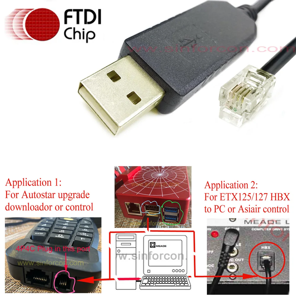 

FTDI USB to RJ11 for ETX-125 127 Meade #505 HBX Upgrade Handbox Audiostar GoTo Control Cable