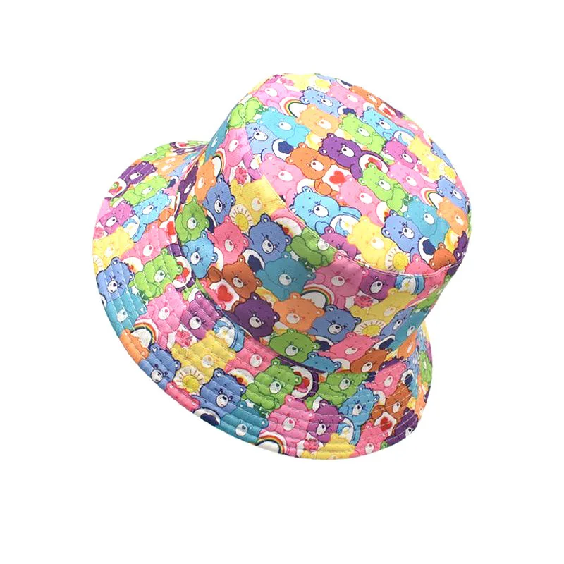 Bocca Cartoon Bear Bucket Hat Colorful Cute Pattern Printing Fisherman Hats Double Sides Panama Cap For Men Women Outdoor Travel