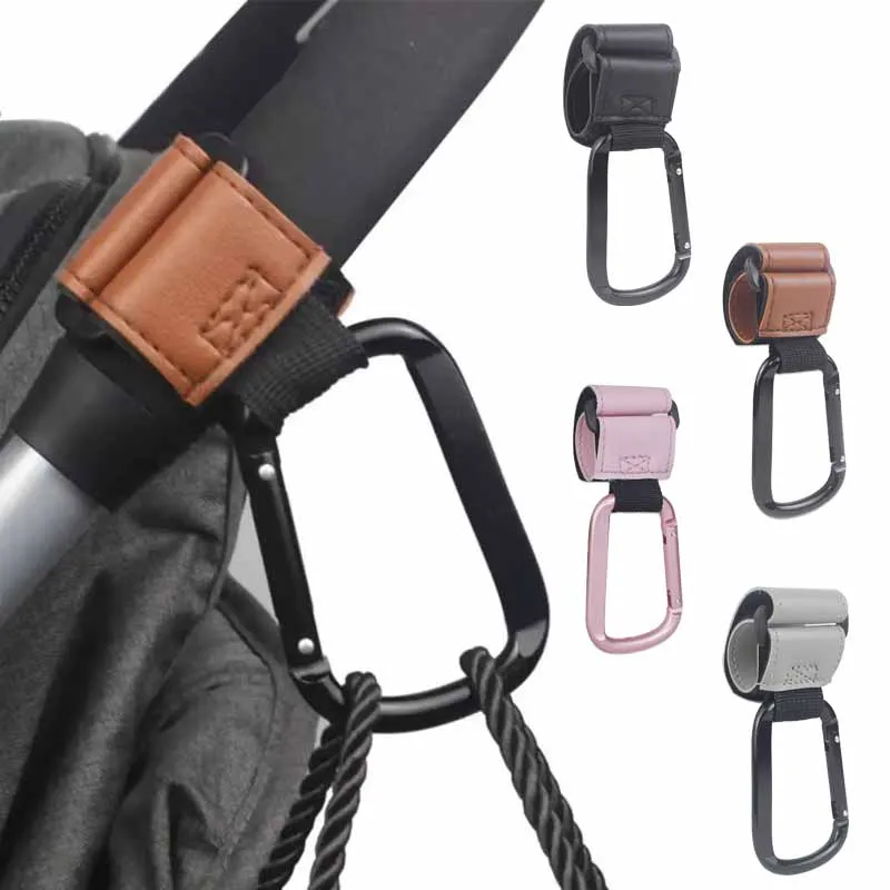 1/2pcs Baby Stroller Hooks Portable Infant Carriage Hook Multifunctional Leather Aluminum Alloy Hook Stroller Accessories