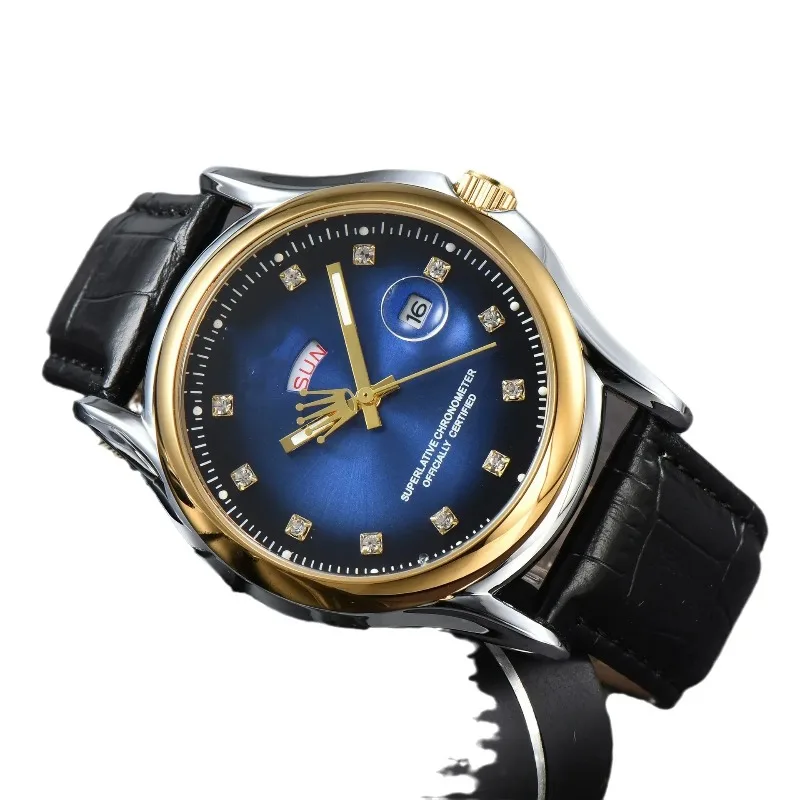 ​ ​ 2025 ساعة أوتوماتيكية فاخرة للرجال كريستال الياقوت 100 متر مقاومة للماء من الفولاذ المقاوم للصدأ عرض تاريخ الحركة الميكانيكية