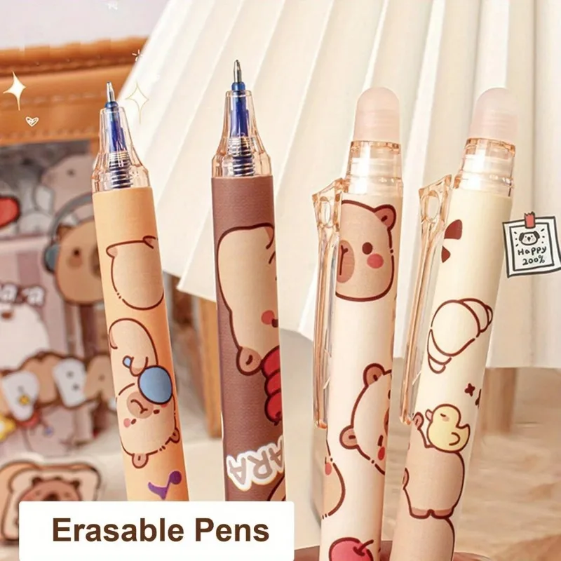 34 Stück/Set süßer Capybara löschbarer Gelstift, 0,5 mm blaue Tinte, einziehbar/feiner Punkt, geeignet für Schulbedarf, Büro, Lehrer, Geschenke