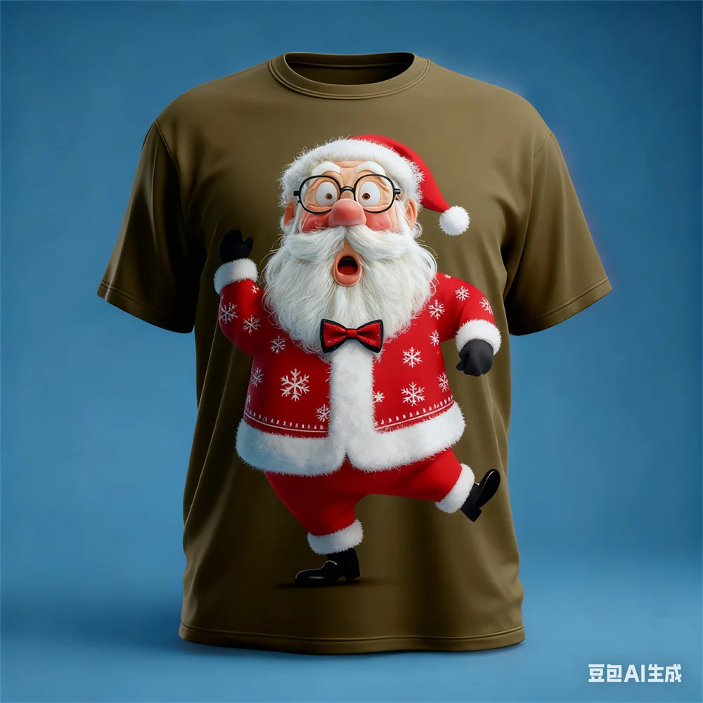عيد الميلاد تي شيرت رجالي سانتا كلوز ثلاثية الأبعاد نمط طباعة الرجال والنساء الجولة الرقبة تي شيرت عيد الميلاد الجرافيك تي شيرت الرجال الملابس