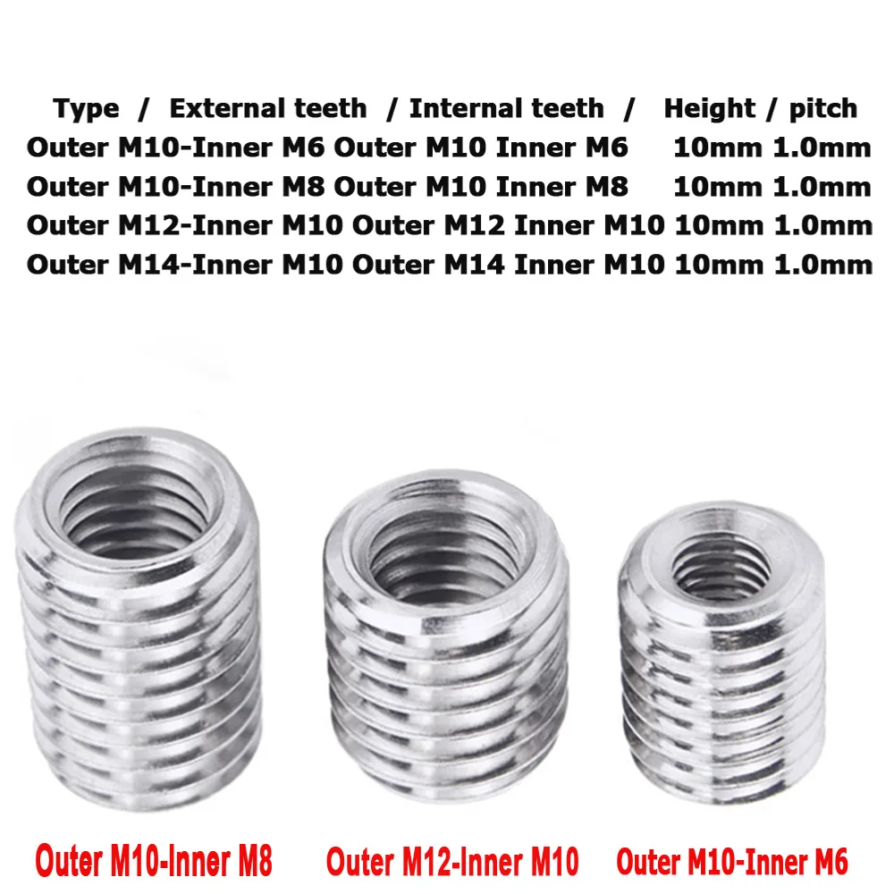 Insert sleeve converter nut coupler steel inside external thread adapter screw nuts for M14 M12 M10 M8 M6 M4 M10X1