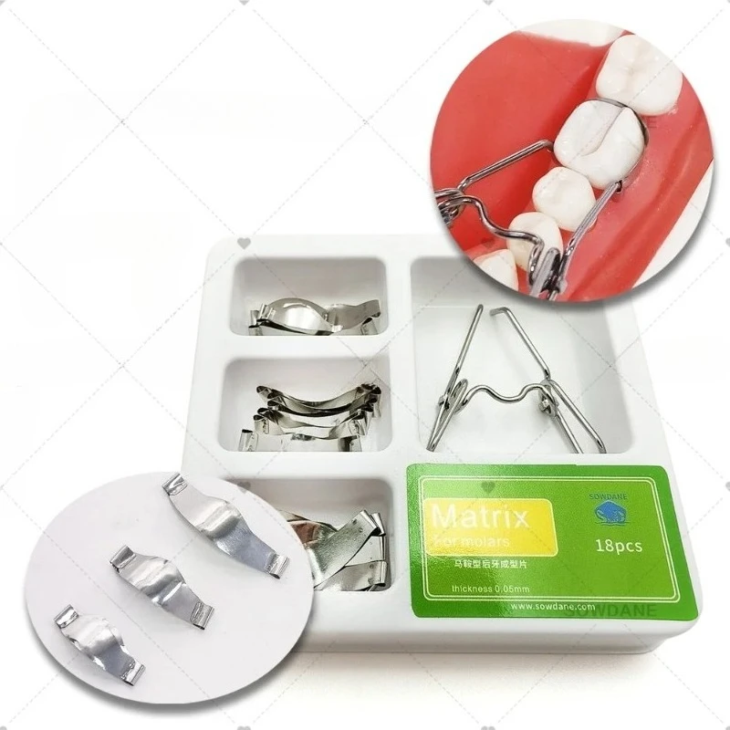 18pcs Lab Saddle Contoured Metal Matrices Matrix Set  Lab Sectional Matrices Universal Tool with Spring Clip