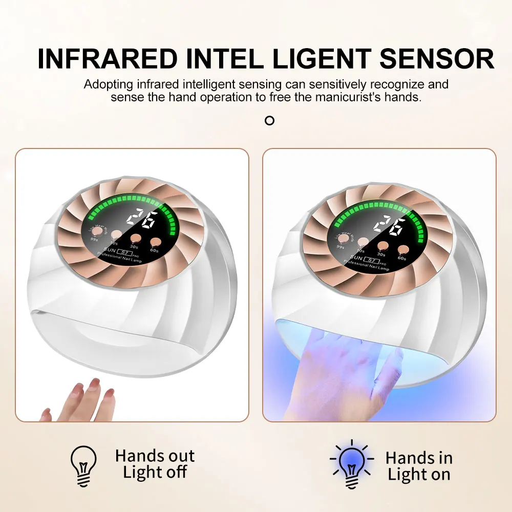 โคมไฟทำเล็บแบบโฟโตเทอราพีพร้อมไฟ LED 57 ดวง แห้งเร็ว มี 3 โหมดตั้งเวลา หน้าจอ LCD สำหรับร้านทำเล็บ/เครื่องอบเล็บที่บ้าน