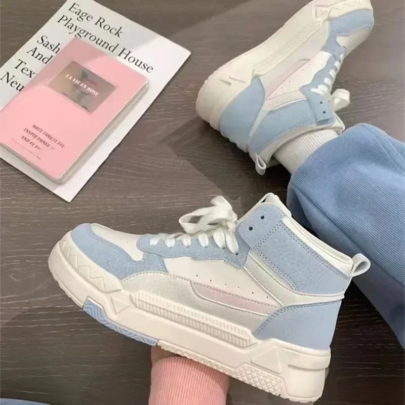 Baskets à plateforme bleues pour femmes, chaussures de sport vintage, décontracté, compagnon canize, Kawaii, Lolita, Harajuku, botte scolaire, chaussures plates pour femmes, nouvelle tendance