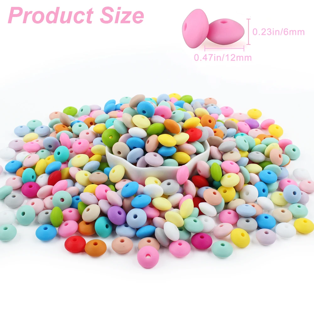 20/50/100Pcs 12mm Lentil Siilcone Beads Loose Spaced Beads Accessories for Jewelry Making DIY Beaded Pen Bracelets Necklace