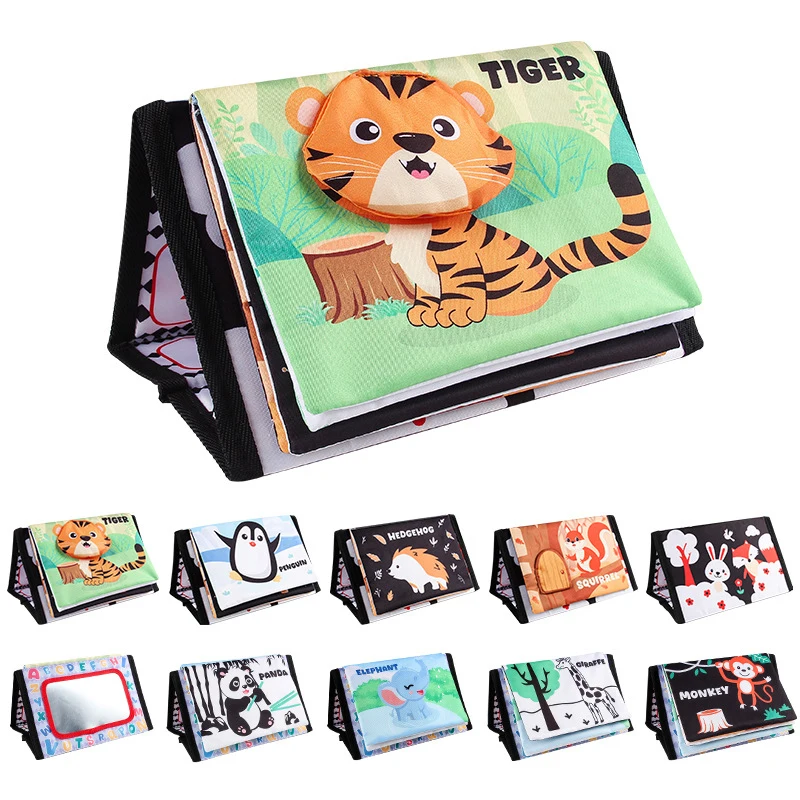 Funny Black and White Baby Cloth Book Early Educational Montessori Toy for Children Newborn Tummy Time Mirror Calendar Toys