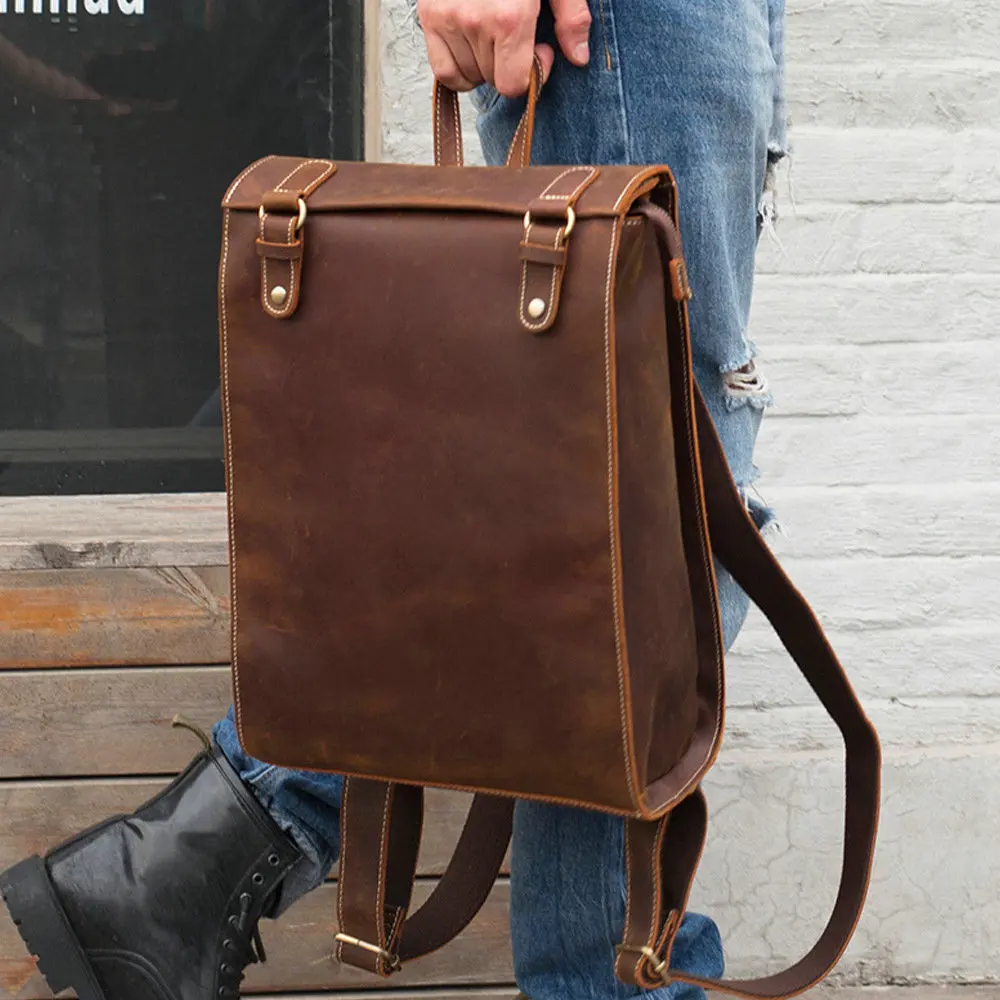 

2026 Мужской рюкзак из натуральной кожи Ретро Crazy Horse Кожаная большая мужская сумка, большой вместительный компьютерный дорожный рюкзак