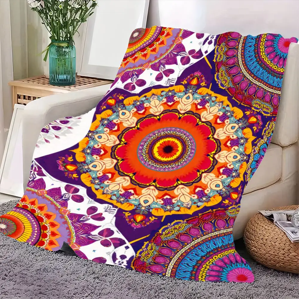 Vibrant Colorful Mandala Pattern Art Print - Intricate Symmetrical Design Featuring Floral & Circular Motifs on Deep Purple Back