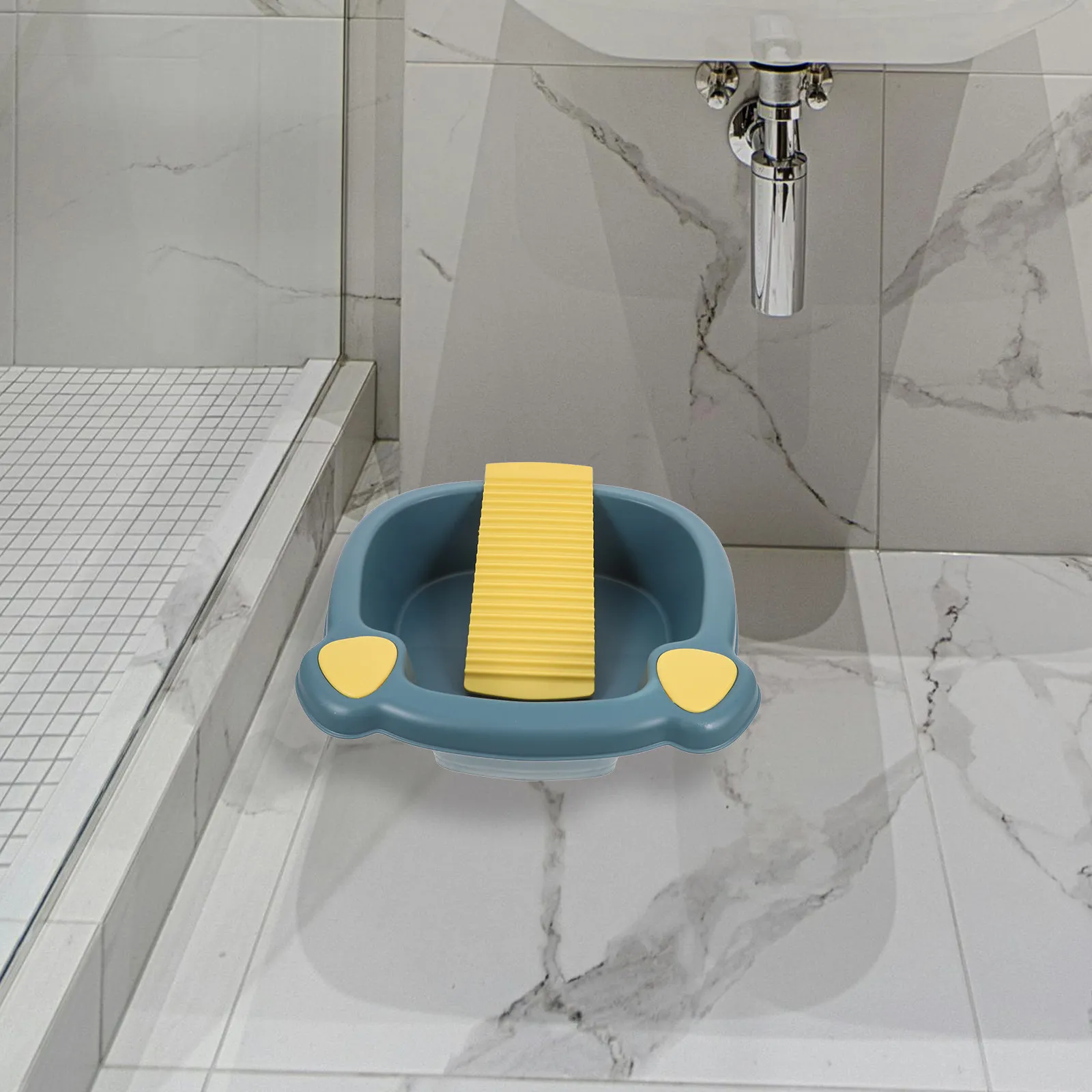 Multifunctional Cartoon Laundry Basin Small Size Built-in Washboard Hand Washing Basin for Clothes Soaking Tub Household