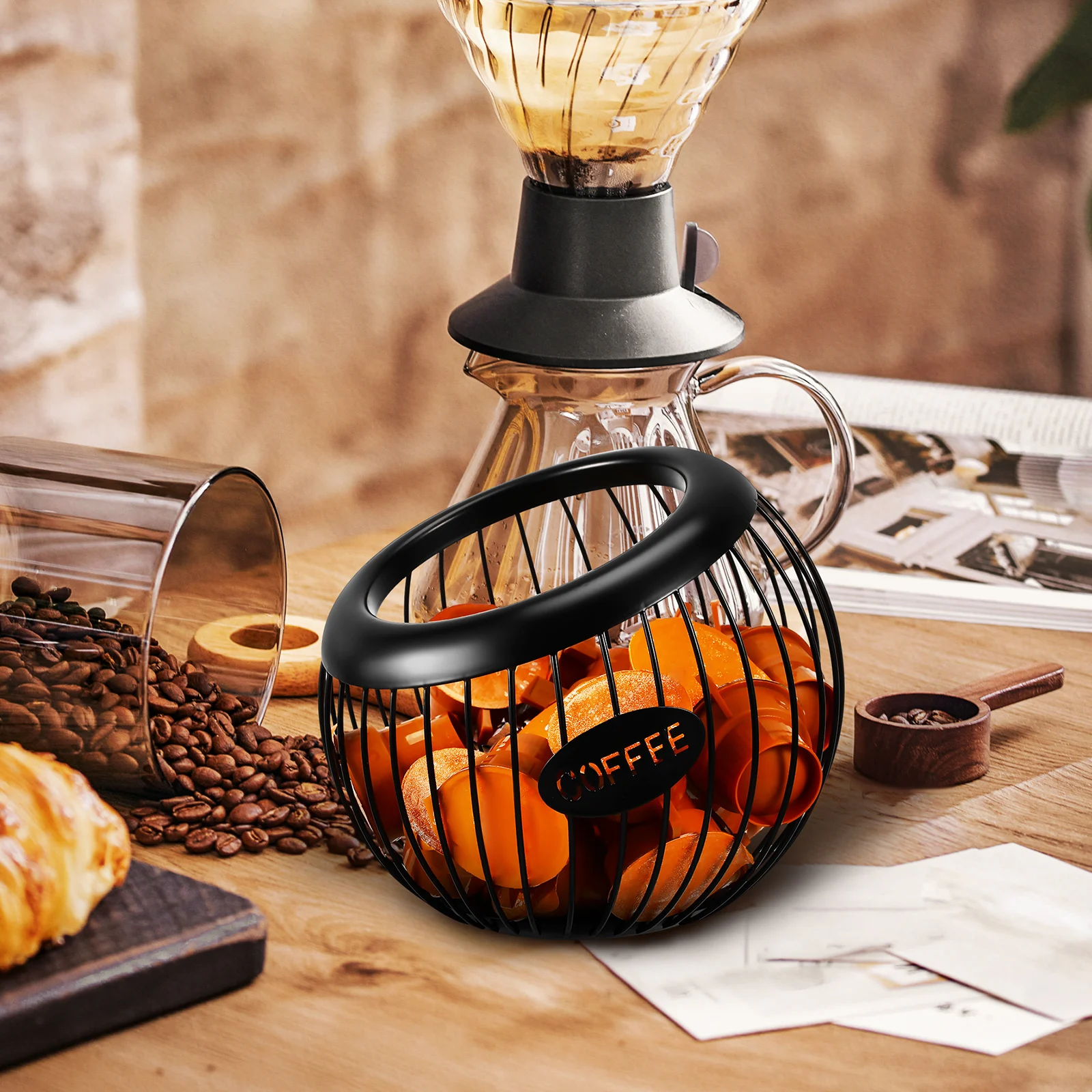 

1Pc Coffee Pod Organizer Fruit Storage Rack Iron Wire Basket for Espresso Capsules Holder Multi-functional Kitchen Bar Solution