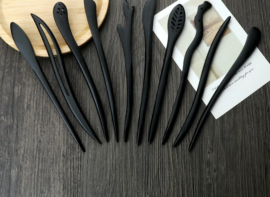 Klassische elegante Holz Haarnadel chinesische einfache Haar Stick Clip Frauen Mädchen traditionelle Stäbchen Haar Gabel Kopfbedeckung Zubehör – Detail 11