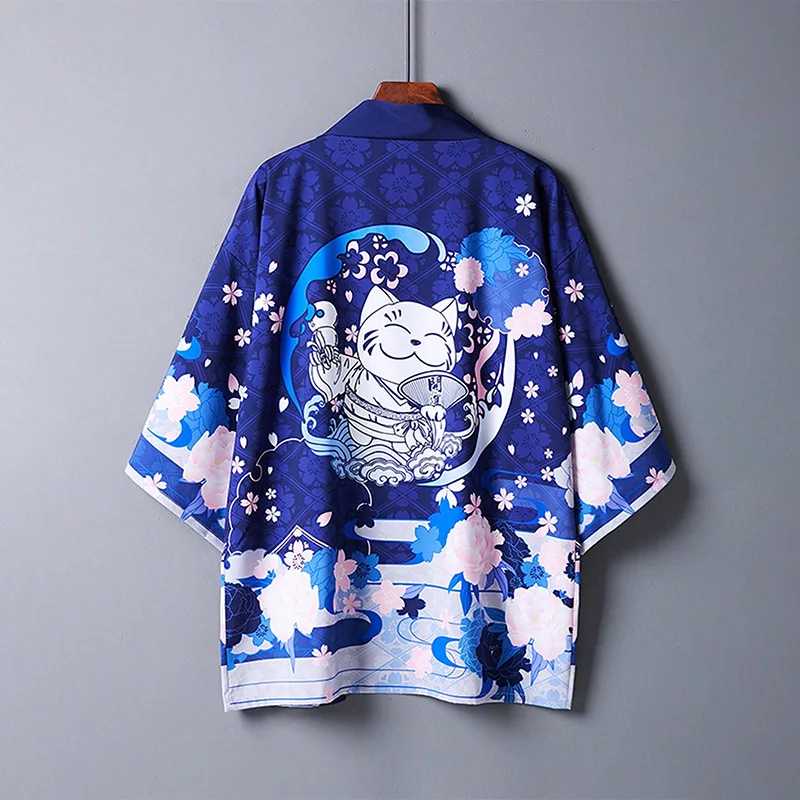 

Мода в японском стиле, студенческий стиль, цельный халат с принтом Lucky Cat, кимоно, кардиган, летний купальник больших размеров, тонкая куртка