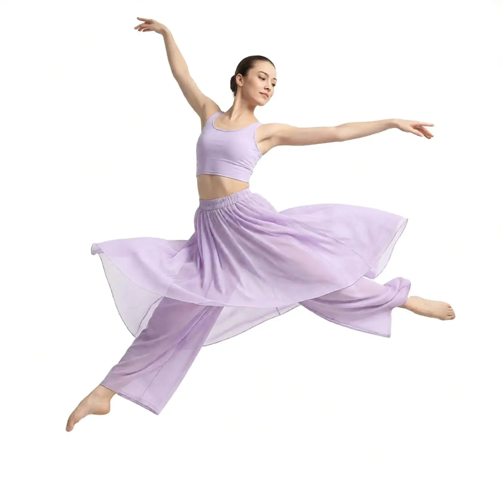 Women Classical Dance Dress Pants Irregular 2 Layers Loose Trouser Practice Costume Spliced Chiffon Skirt Performance Dancewear