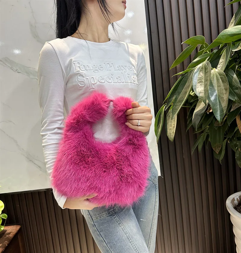 2023 Faux Fur Women\'s Tote Bag Furry Plush Shoulder Messenger Bags for Women Designer Luxury Soft Top Handbags Warm Purses Sac