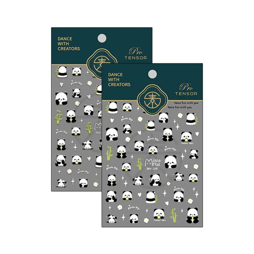 Cartoon Nail Sticker Cartoon Panda Nail Art Stickers 5d Bamboo Letters Waterproof Pet Decals Self-adhesive Fake Nail for Women