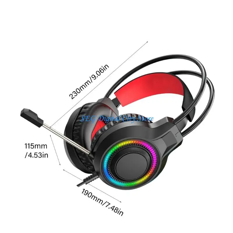 U75B Redness Black Glowing PC Headsets Adjustable Head Straps Soft Memory Foam Ear Cups