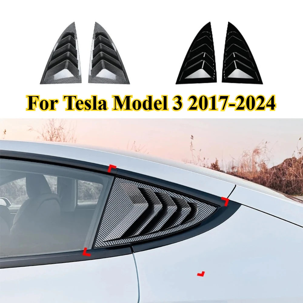 

For Tesla Model 3 2017-2024 Rear Side Window Louvers Air Vent Window Scoop Louvers Covers ABS Sun Rain Shade Vent