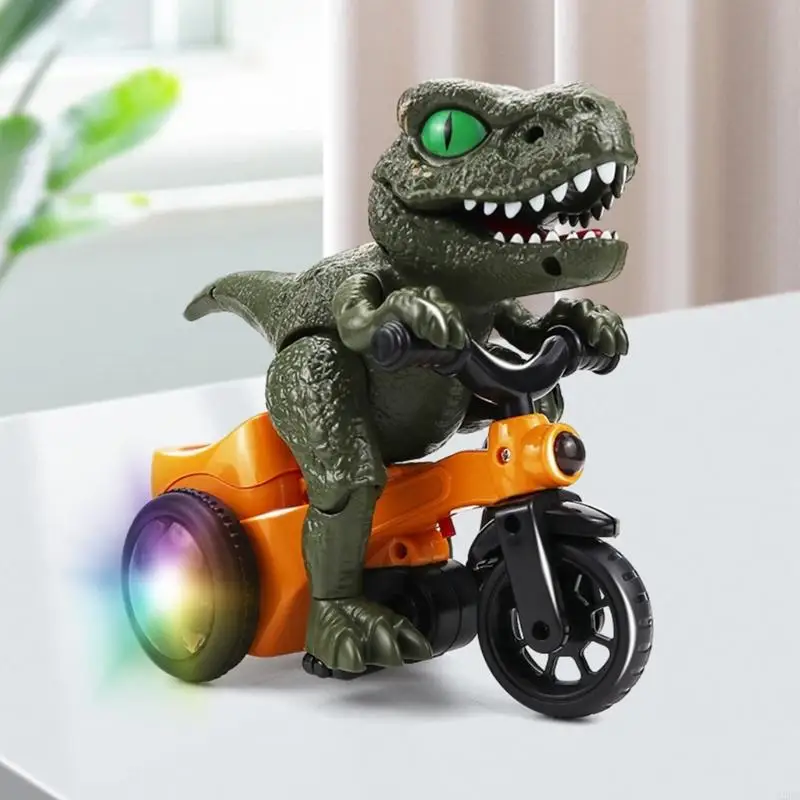 Electric Dinosaur Stunt Tricycle Toy with Motorized Rotating Motion Flashing Light and Music Effects Play Flat A2UB