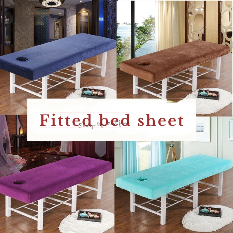 

Thick Crystal Velvet Fitted Bed Sheet, Beauty Salon Massage Table, Skin-Friendly Massage Sheet, SPA Bed Cover with Hole Sabnanas