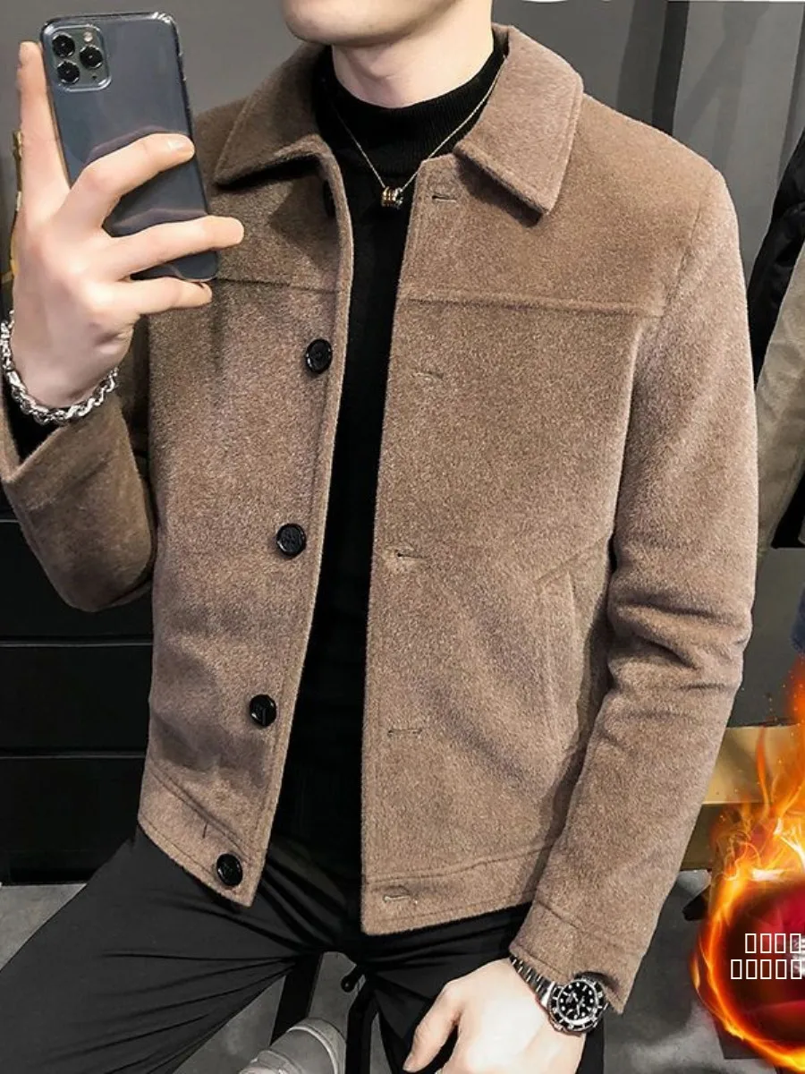 

Мужская утепленная шерстяная куртка с хлопковой подкладкой, имитация пальто, корейский стиль, осенне-зимняя верхняя одежда, дышащая, повседневная, стильная