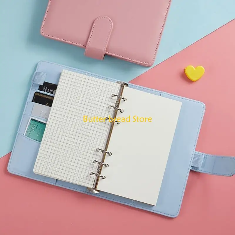 

W89C Refillable 6 Rings Binder Notebook Binder Covers Refillable Leather Budget Binder with Inner Pocket Elastic Pen Slot