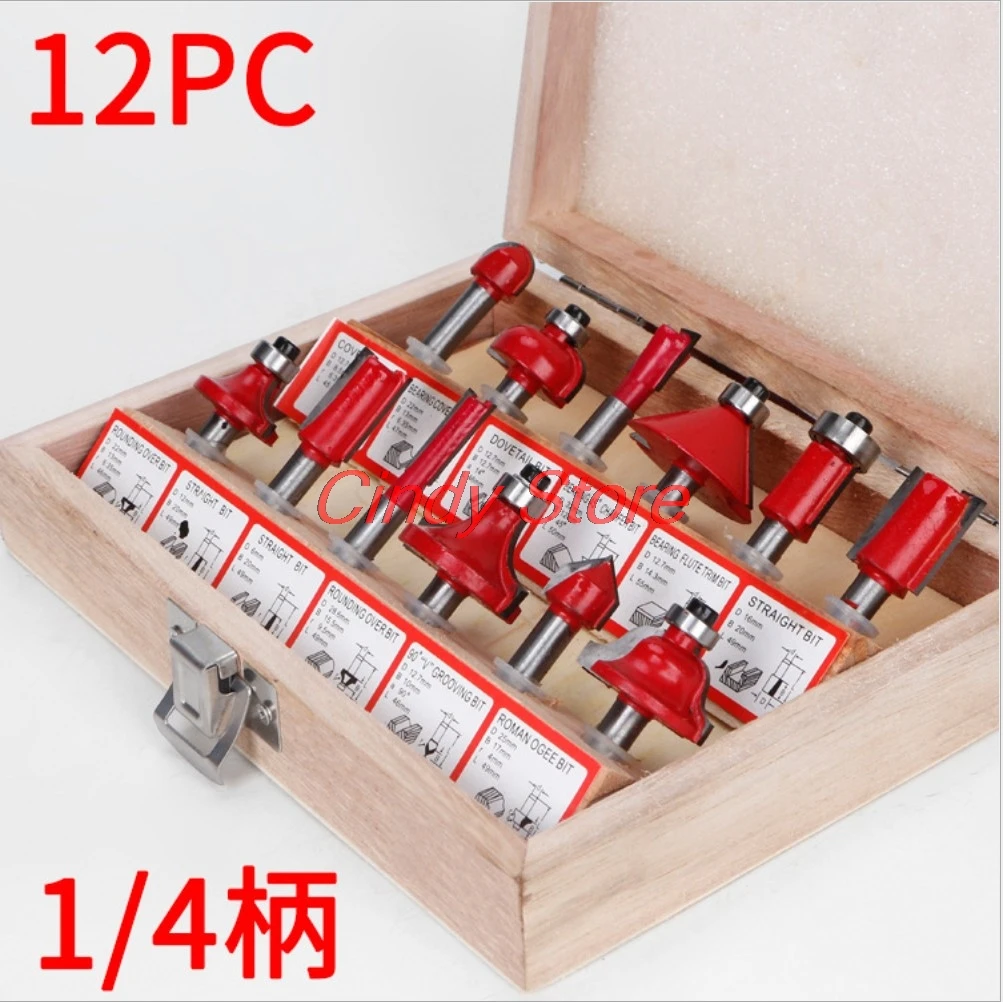 12pcs/15pcs Router Bit Set Trimming Straight 1/4 1/2 Shank Woodworker Milling Cutter For Trimming Machine Wood Bearing Cove Box