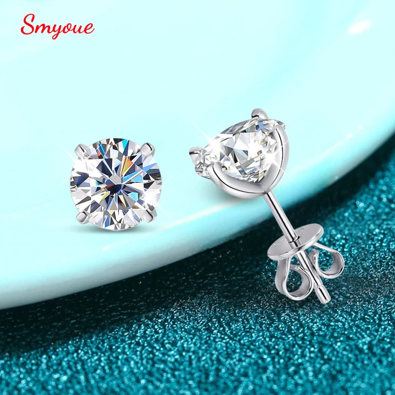 Smyoue Each-pendientes de tuerca de moissanita con certificado GRA para mujer, joyería brillante de 4 garras para fiesta de boda, Plata de Ley S925,