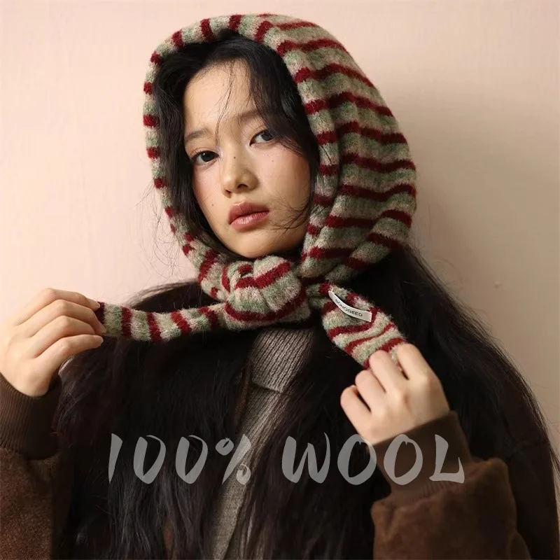 

Вязаный шарф женский, 100% шерсть, зимние теплые шарфы, яркий дизайн в полоску, утолщенная шаль, мягкий треугольный шарф из пашмины, новинка 2023 г.