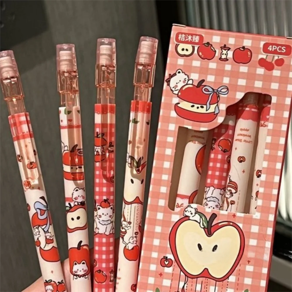 

4Pcs Red Mechanical Pencils 0.5mm Lead Cat Automatic Pencils with Eraser Smooth Writing Erasable Pencils Student Stationery