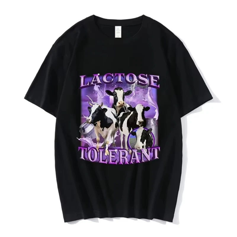 

Lactose Tolerant Funny Meme Graphic T-Shirt Unisex Vintage Fashion Short Sleeve T-shirts 100% Cotton Casual Cozy T Shirts