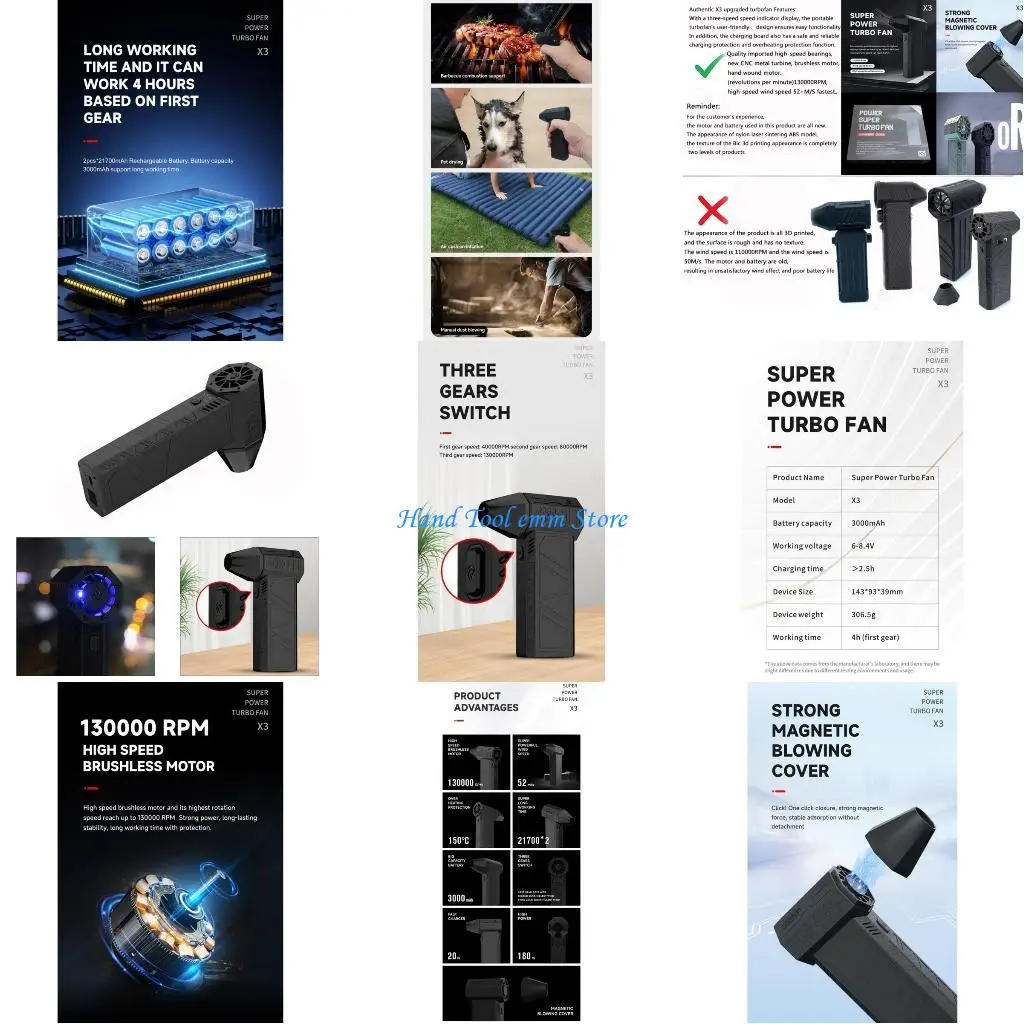 

H37F Mini Jet Fan Super Jet Blower 130000 RPMs Jet Dry Mini Blower Jet Fan Blower Mini Blower Air Duster for Cleaning