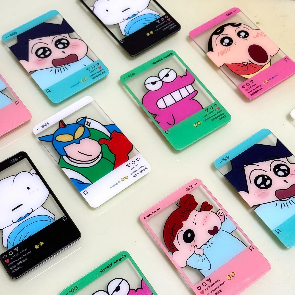 Crayon Shin chan Transparent Acrylic Card 3inch Ins Style Anime Figures Cartoon ACG Goods Cards Game Collection Cards Toy Gift view 2