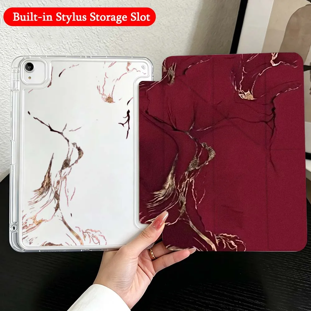 Ink Abstract Pattern For iPad Mini Pro Air 5 6 7 8 9 10th 11th 11 9.7 10.9 13 inch Transparent Y-Shaped Folding Tablet Case