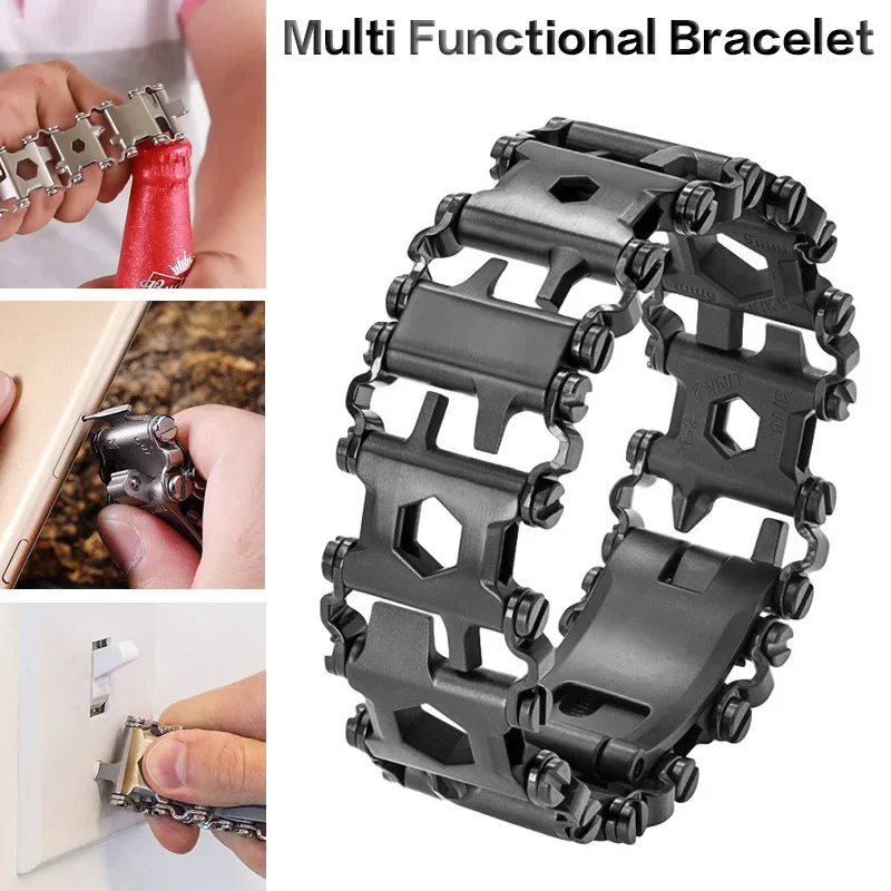 29in1 Multi-Purpose Bracelet Tool Stainless Steel Outdoor Multifunctional Wristband Bolt Watch Strap Tool Kit Screwdriver Wrench