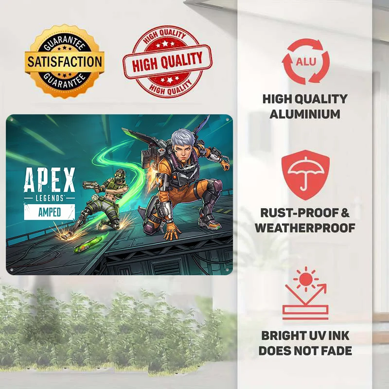 Apex Legends Amped Valkyrie and Octane 3D Texture Printed Poster Custom Vintage Metal Tin Plate Sign for Wall Art Room Ornaments