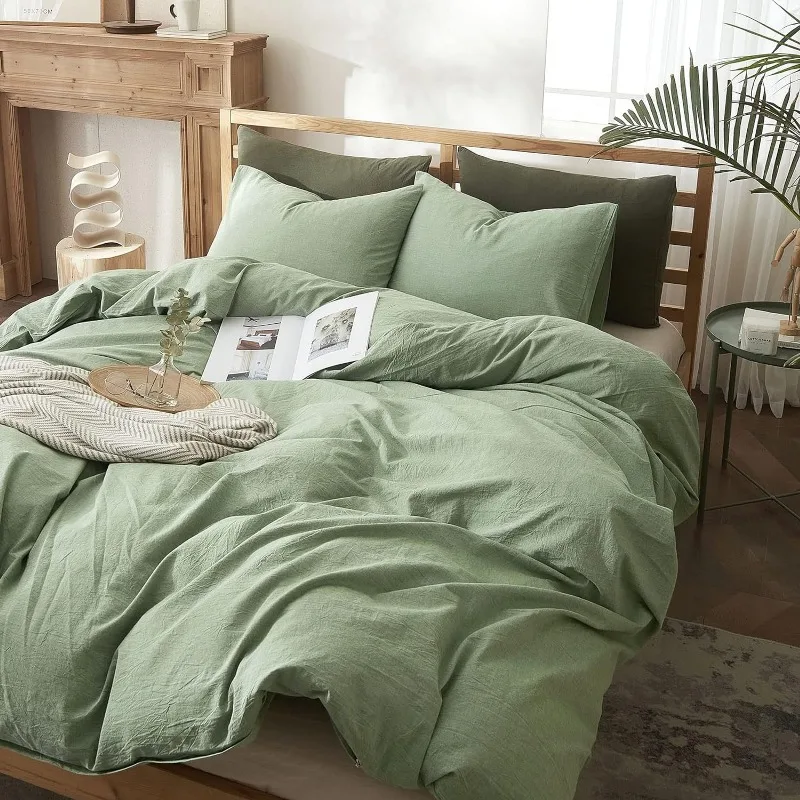 Imagem -05 - Conjunto de Cama de Algodão Macio com Laços com Zíper Capa de Edredão Durável Verde Menta Fácil Cuidado Durável Perfeita para Ele e Ela