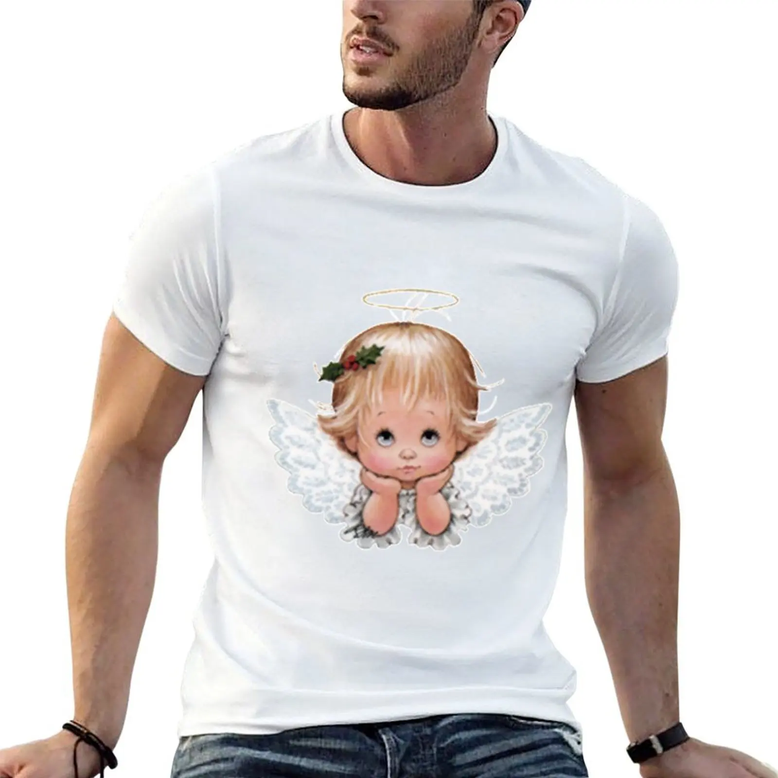 

Cute Christmas Baby Angel Head In Hands T-Shirt man t shirt luxury t shirts for man pack white T-Shirt