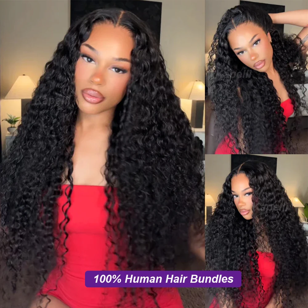 Fasci di capelli umani sciolti a onda profonda con chiusura trasparente 4x4 chiusura 13X4 tessuto frontale dei capelli umani Tissage 3/4 pacchi ricci