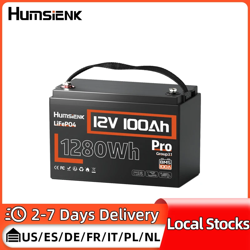 Humsienk LiFePO4 Battery 12V 100Ah Pro 110A BMS For RV/ Yacht/ Camping/ Off-Grid/ Back-up Power Lithium Iron Phosphate Battery