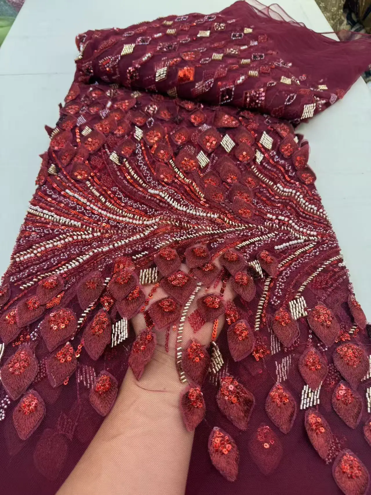 

Luxury 3D Beads Lace African 2026 High Quality 5 Yards Handmade beads Sequins Fabric Nigeria For Evening Party Dress