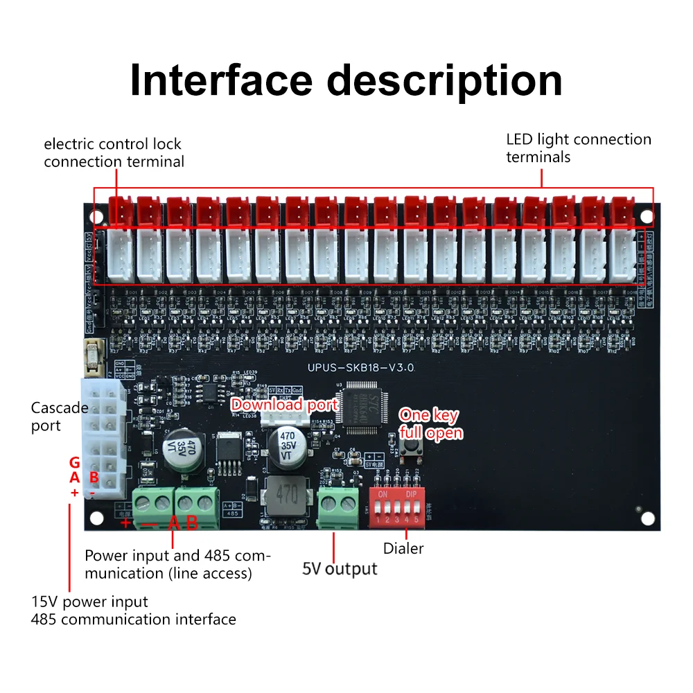 18CH Smart electronic cabinet Lock Control board Smart locker Storage Cabinet controller 12V/24V With LED light