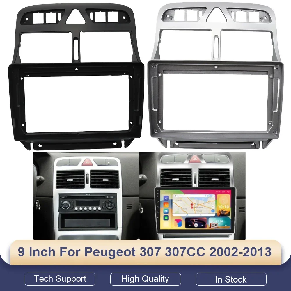 

9-дюймовый автомобильный мультимедийный плеер, аудиосистема, комплект для установки на приборную панель, рамка для радиоприемника с большим экраном и DVD для Peugeot 307 307CC 2002-2013