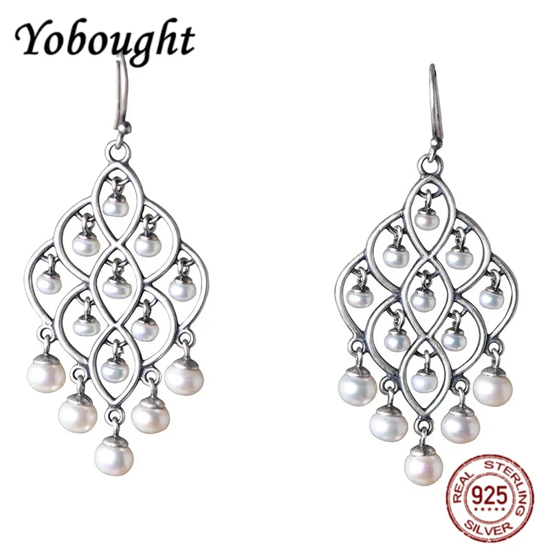 

100% S925 Sterling Silver Earrings 2023 New Fashion Simple Freshwater Pearl Brinbos Solid Argentum Ear-Drop for Men Women