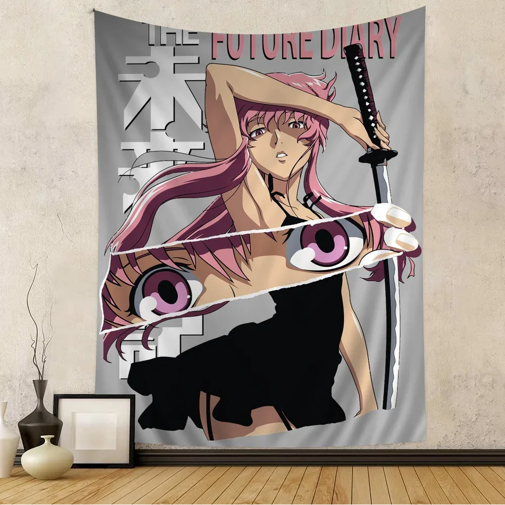 Trendy Anime Future Diaries Posters Mirai Nikki Colorful Tapestry Wall Hanging Flower Wall Carpets Dorm Decor Japanese Tapestry