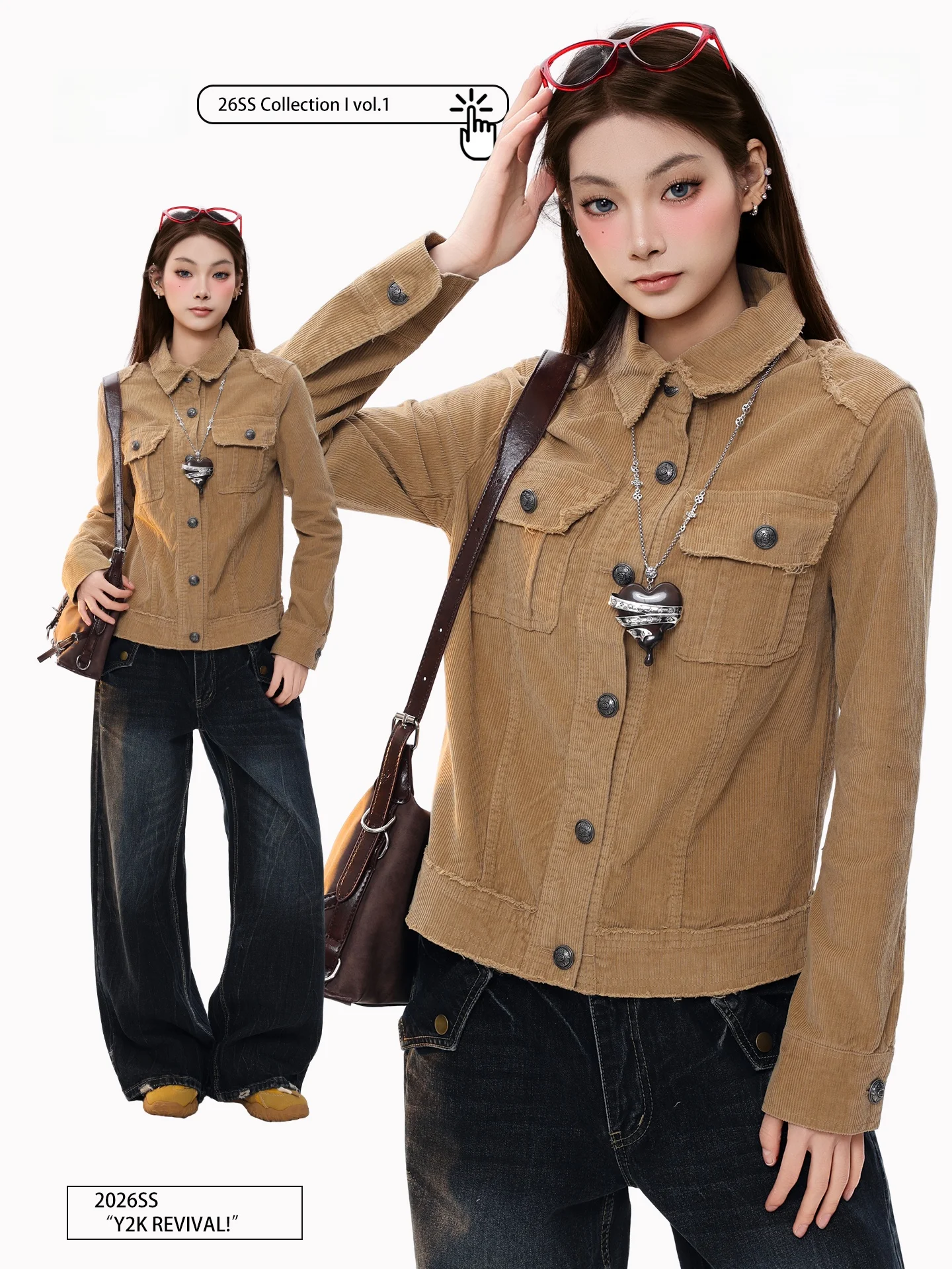 

PBB American Retro Corduroy ort Jaet Women's Streetwear Tear 2026 Spring Cool Top Coat Casual Loose Fit Cotton Long Sve
