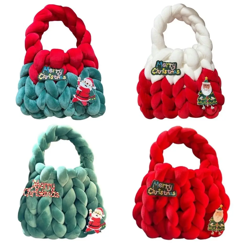 Coarse Cotton Christmas Handbag Large Capacity Hand Knitted Chunky Knit Bag Cute Soft Crochet Tote Bag Christmas Gift