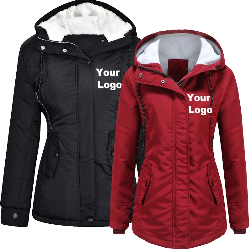 Autumn Custom Logo Women Warm Parkas Hooded Coats Female Mid-Long Cotton Jacket Warm Coat Outwear