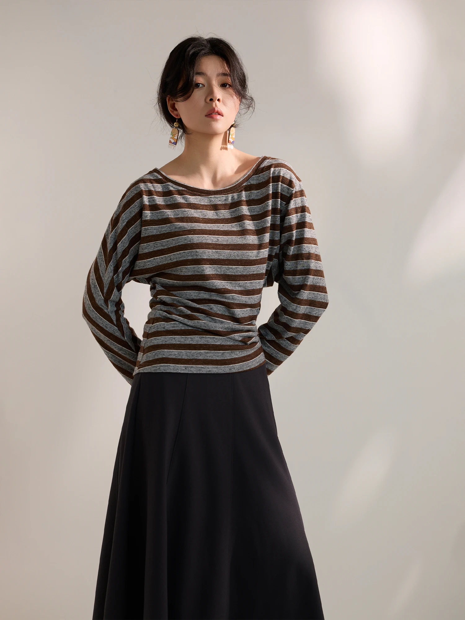 

Женская ретро-футболка WeTHEE в полоску с длинным рукавом, приталенная, с акцентом на талии, в художественном стиле, весенняя, повседневная, из смесового полиэстера